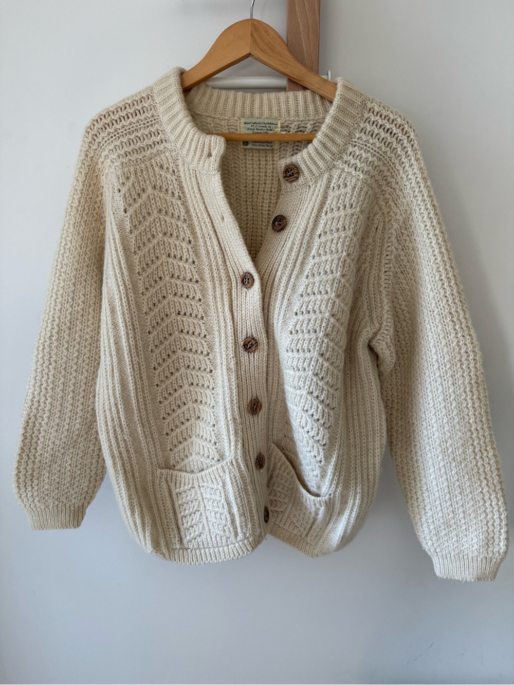 Fisherman Button-Front Knit Cardigan British Woolen Knitter’s PEI | Cream